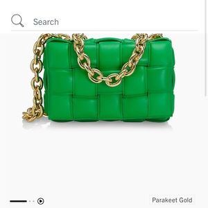 Bottega Veneta The Chain Cassette Padded Leather Shoulder Bag in Parakeet Gold.